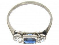 Art Deco Three Stone Square Sapphire & Diamond Ring