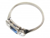 Art Deco Three Stone Square Sapphire & Diamond Ring