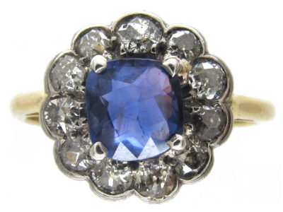 Edwardian Sapphire & Diamond Cluster Ring