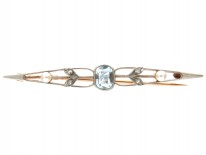 Edwardian Diamond & Aquamarine Bar Brooch