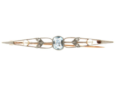 Edwardian Diamond & Aquamarine Bar Brooch