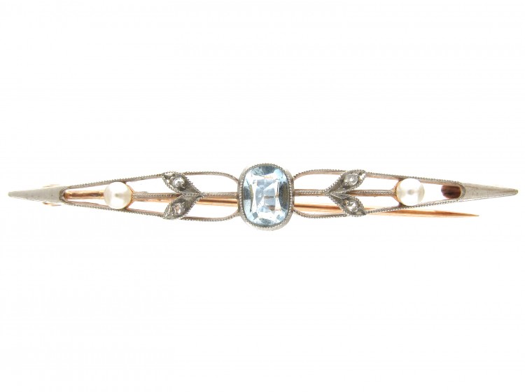 Edwardian Diamond & Aquamarine Bar Brooch