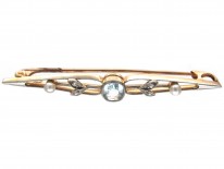 Edwardian Diamond & Aquamarine Bar Brooch