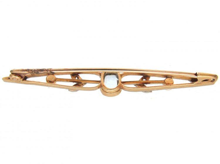 Edwardian Diamond & Aquamarine Bar Brooch