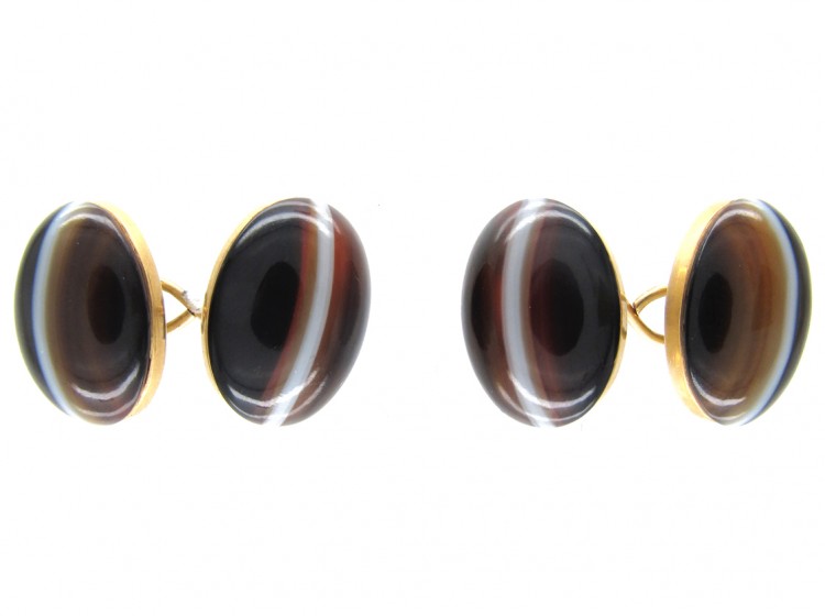 Victorian 15ct Gold Banded Sardonyx Cufflinks
