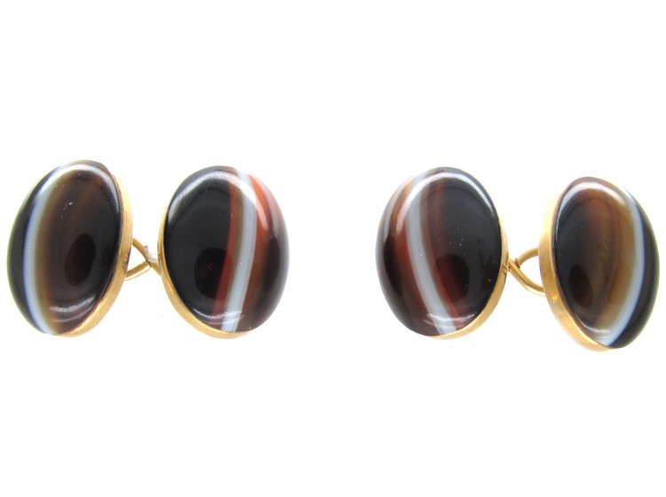 Victorian 15ct Gold Banded Sardonyx Cufflinks