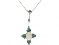 Art Deco Emerald & Opal Pendant on Chain
