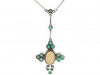 Art Deco Emerald & Opal Pendant on Chain