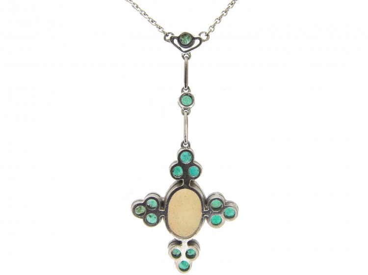 Art Deco Emerald & Opal Pendant on Chain