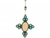 Art Deco Emerald & Opal Pendant on Chain