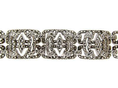 Art Deco Wide Silver & Marcasite Bracelet