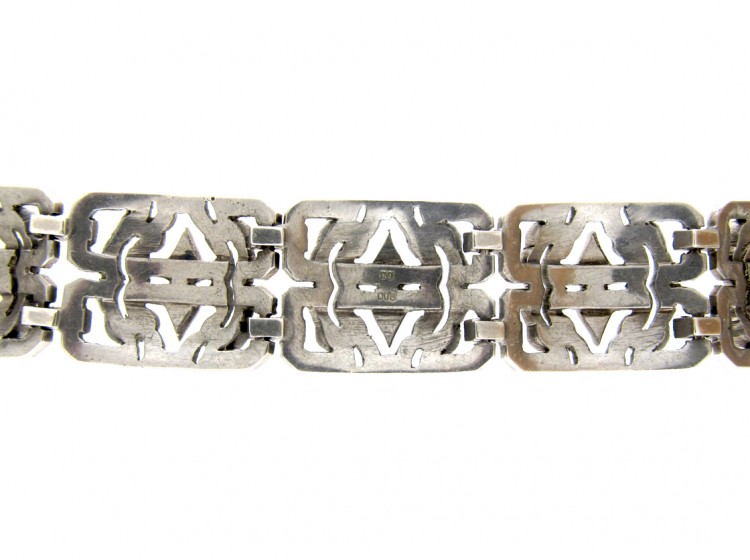 Art Deco Wide Silver & Marcasite Bracelet