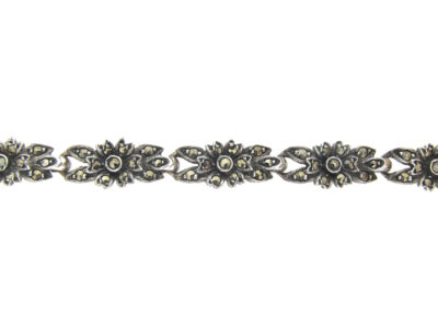 Art Deco Silver & Marcasite Flowers Necklace