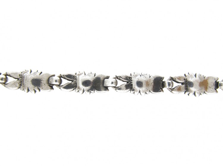 Art Deco Silver & Marcasite Flowers Necklace