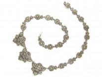 Art Deco Silver & Marcasite Flower Clusters Necklace
