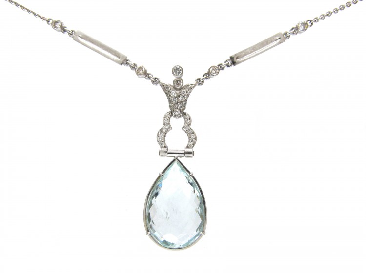 Aquamarine & Diamond Articulated Pendant on Chain
