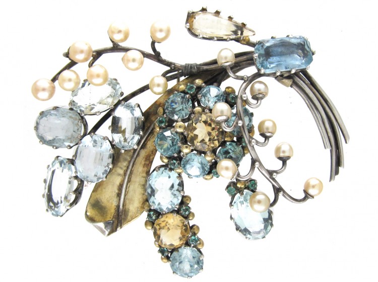Dore Nossiter Multistone Gold & Silver Brooch
