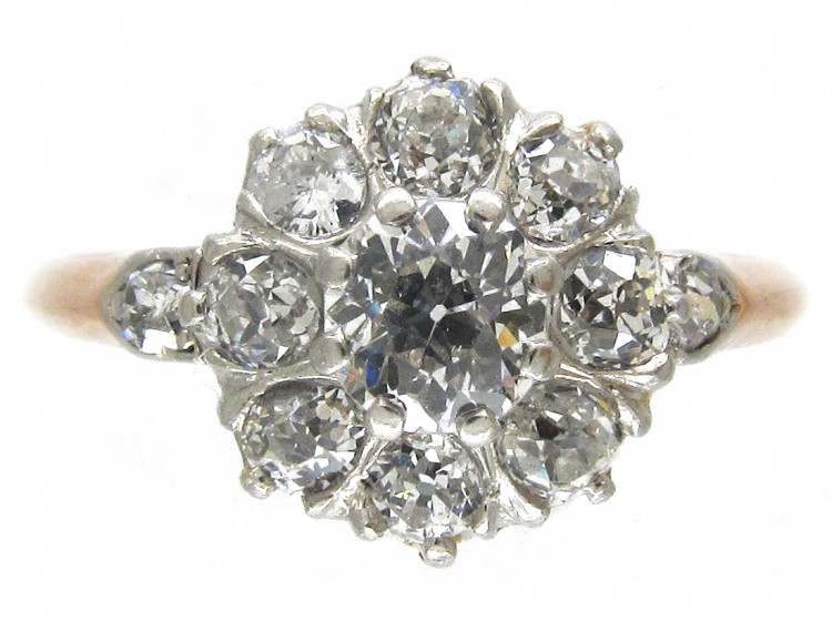 Edwardian Cluster Ring with Diamond Shoulders