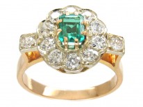 Art Deco Emerald & Diamond Ring with Diamond Shoulders