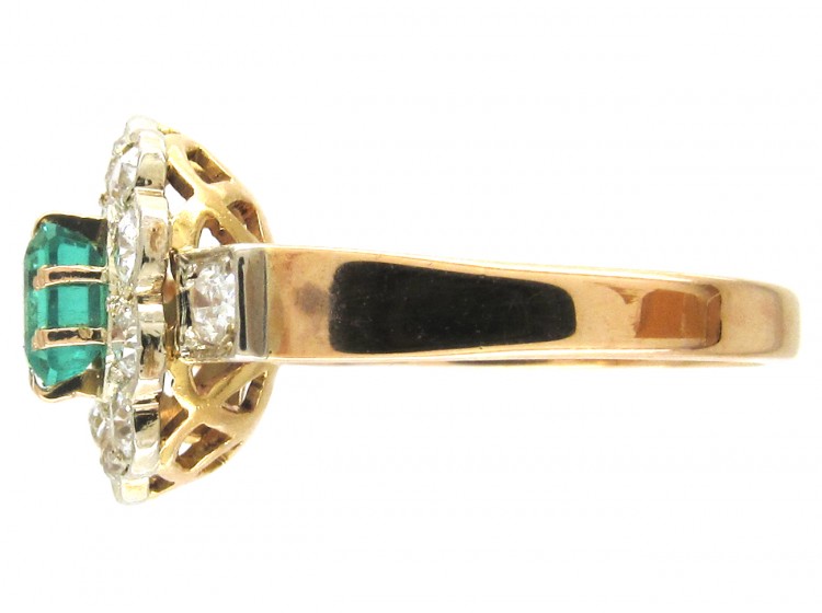 Art Deco Emerald & Diamond Ring with Diamond Shoulders