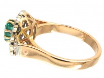 Art Deco Emerald & Diamond Ring with Diamond Shoulders