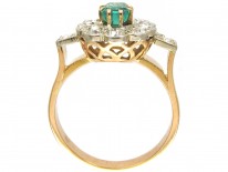 Art Deco Emerald & Diamond Ring with Diamond Shoulders
