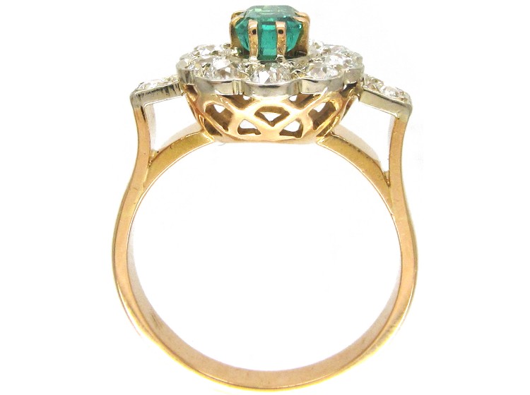 Art Deco Emerald & Diamond Ring with Diamond Shoulders
