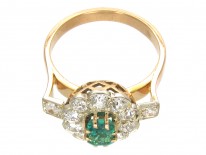 Art Deco Emerald & Diamond Ring with Diamond Shoulders