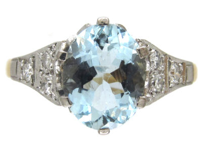 Art Deco Aquamarine & Diamond Ring