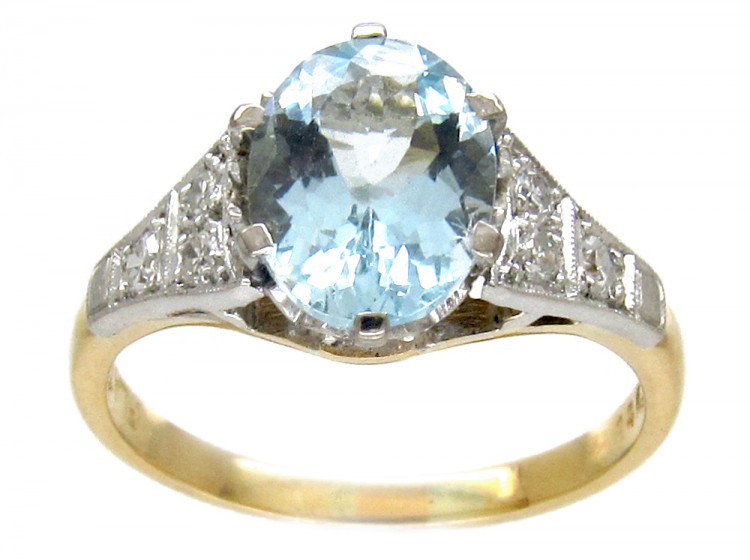 Art Deco Aquamarine & Diamond Ring