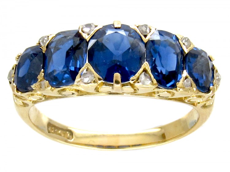 Victorian Five Stone Sapphire & Diamond Points Ring