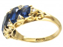 Victorian Five Stone Sapphire & Diamond Points Ring