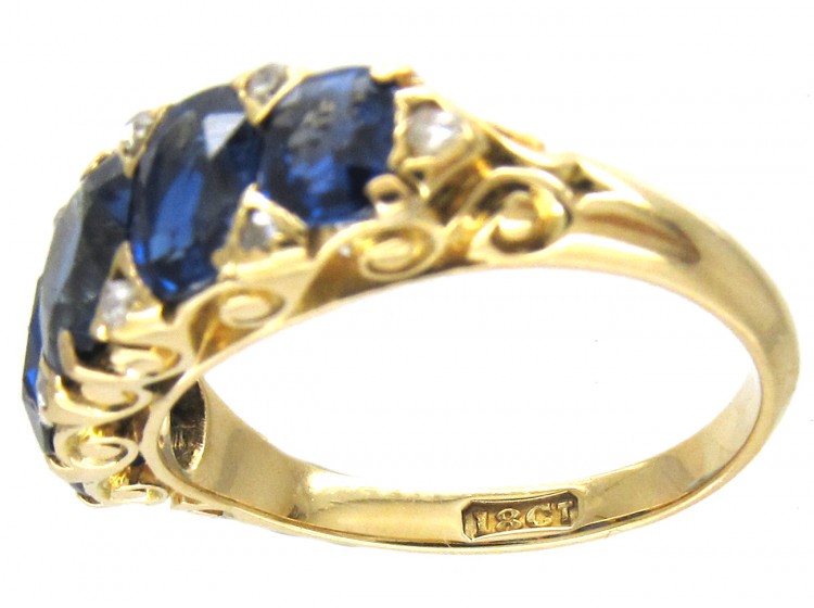 Victorian Five Stone Sapphire & Diamond Points Ring