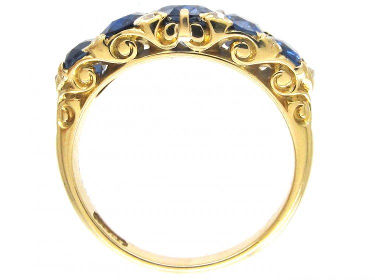 Victorian Five Stone Sapphire & Diamond Points Ring