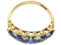 Victorian Five Stone Sapphire & Diamond Points Ring