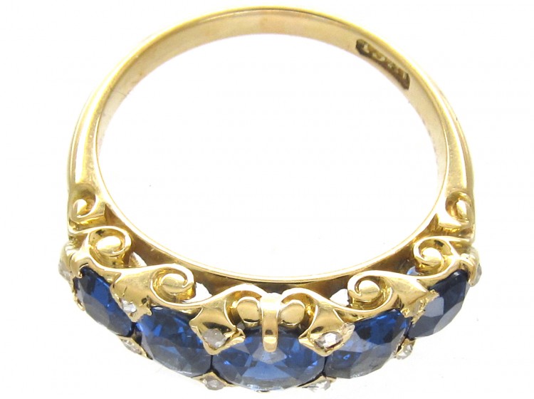 Victorian Five Stone Sapphire & Diamond Points Ring