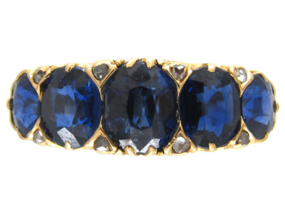 Victorian 18ct Gold Sapphire & Diamond Points Ring
