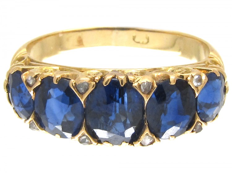 Victorian 18ct Gold Sapphire & Diamond Points Ring