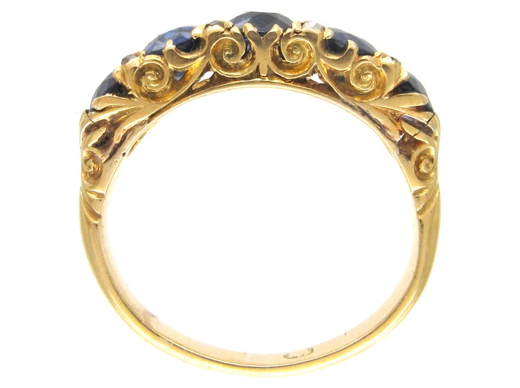 Victorian 18ct Gold Sapphire & Diamond Points Ring