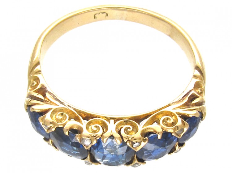 Victorian 18ct Gold Sapphire & Diamond Points Ring