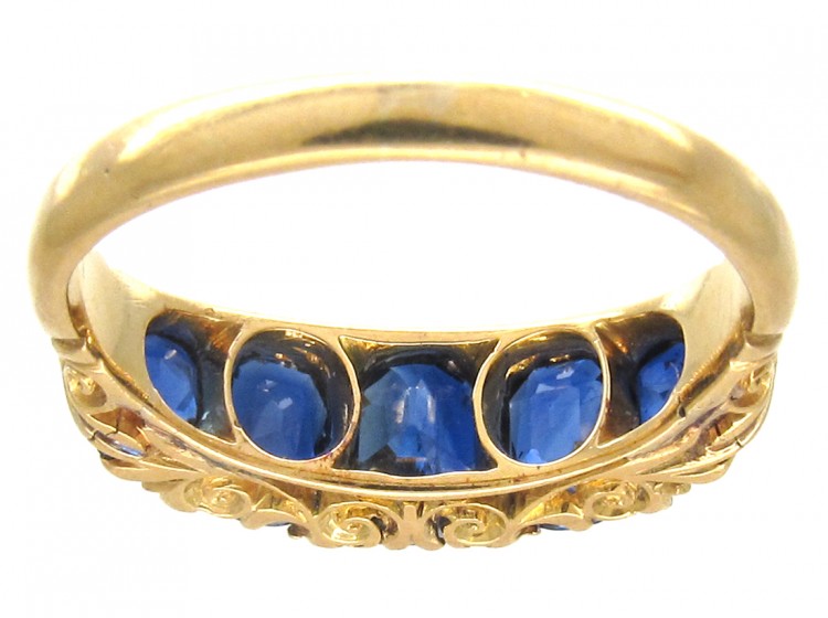 Victorian 18ct Gold Sapphire & Diamond Points Ring