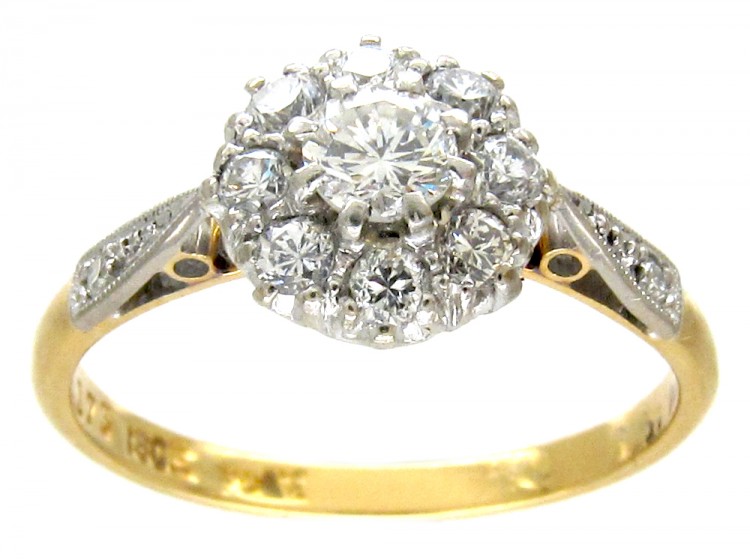 Edwardian Diamond Cluster Ring with Diamond Shoulders