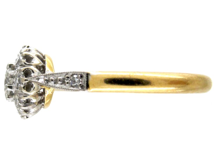 Edwardian Diamond Cluster Ring with Diamond Shoulders
