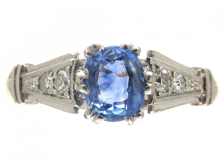 Art Deco Ceylon Sapphire & Diamond Ring