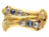 Edwardian 18ct Gold Sapphire Diamond Emerald & Ruby Double Snake Ring