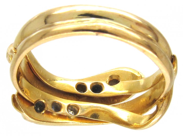 Edwardian 18ct Gold Sapphire Diamond Emerald & Ruby Double Snake Ring