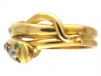 Edwardian 18ct Gold Sapphire Diamond Emerald & Ruby Double Snake Ring