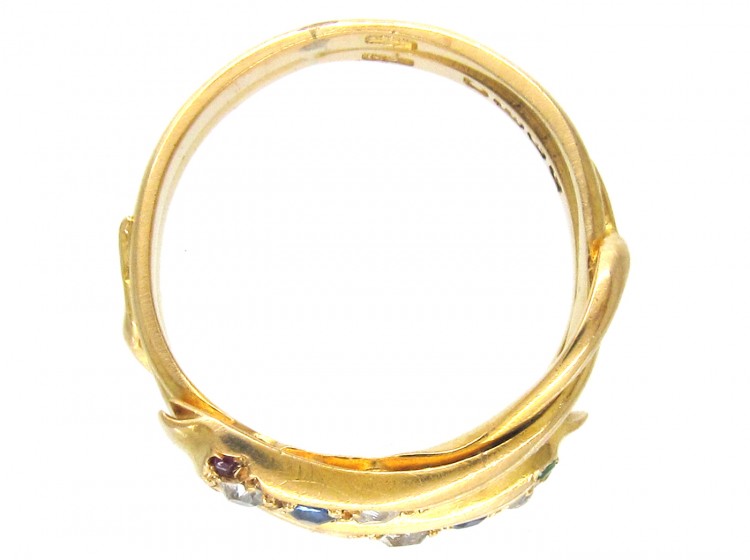 Edwardian 18ct Gold Sapphire Diamond Emerald & Ruby Double Snake Ring