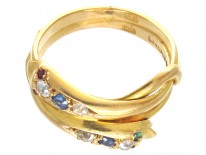 Edwardian 18ct Gold Sapphire Diamond Emerald & Ruby Double Snake Ring
