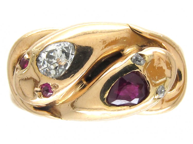 Victorian Double Snake Ruby & Diamond Ring